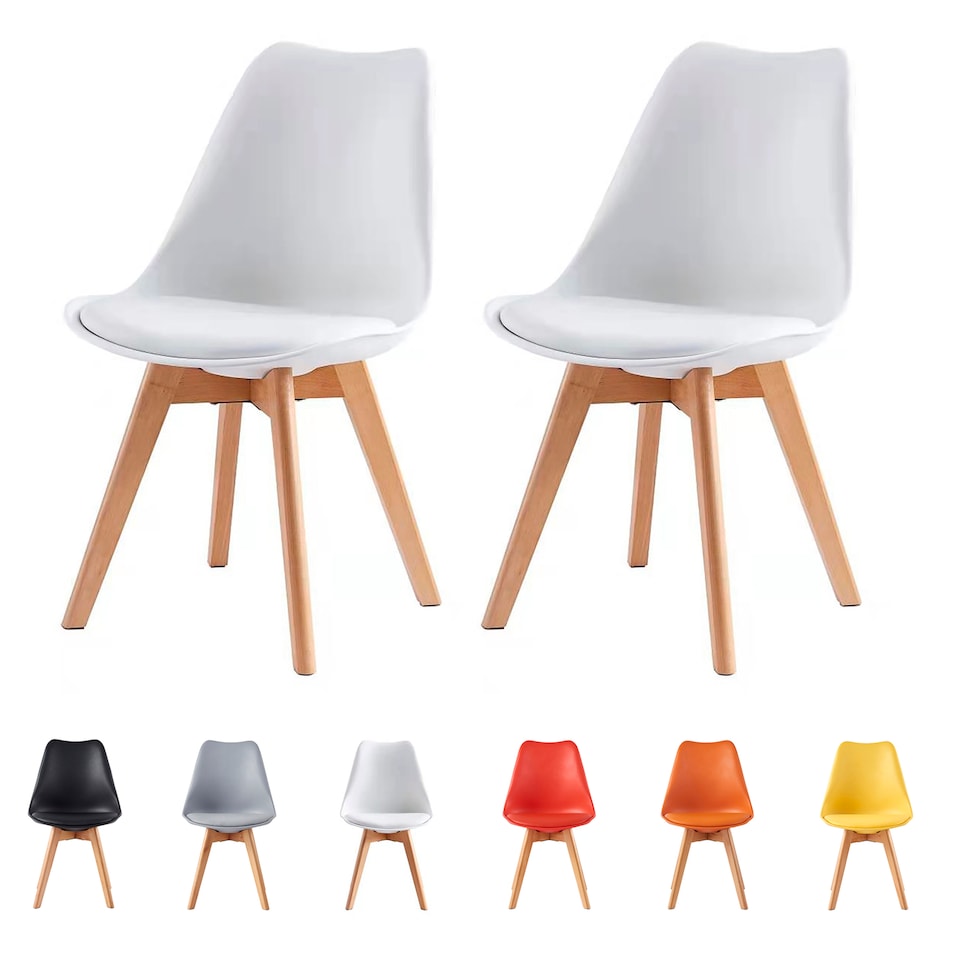 image 1 of Set of 2 Dining Chairs with Solid Wooden Legs and Seat Cushion Pad White - Eva by MCC