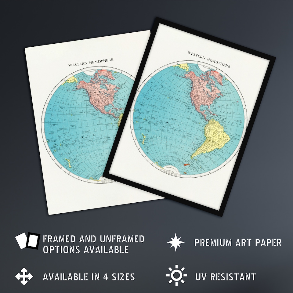 image 1 of Western Hemisphere 1908 Map Rand McNally Vintage Wall Art Poster Print 12X16"