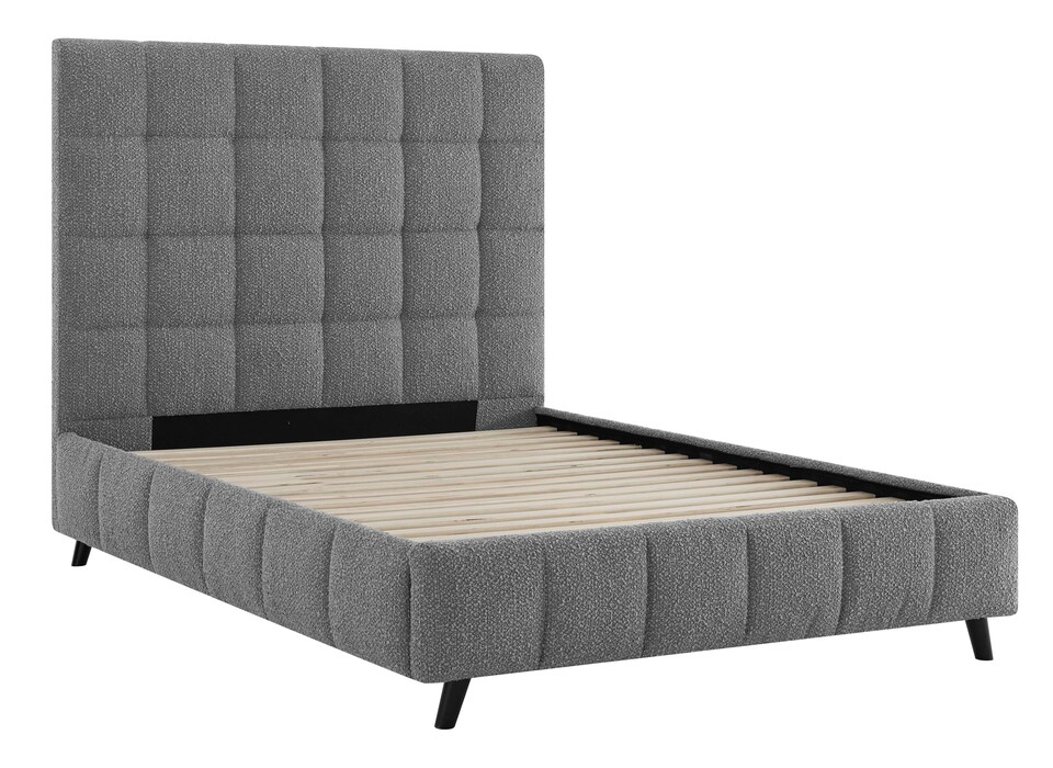image 1 of 4ft6 Double Grey,Tall Headend Headboard Soft Fabric Boucle Upholstered Bed Frame