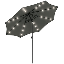 Outsunny 2.7m Patio Garden Umbrella Outdoor Parasol Outdoor Market Table Umbrella with Tilt Crank and 24 LEDs Lights Grey