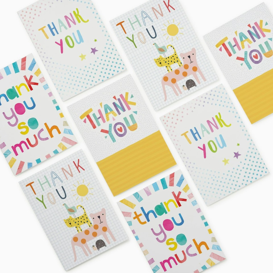 image 1 of Kids Classic Design Thank You Card Pack - Pack of 8 (4 Designs)