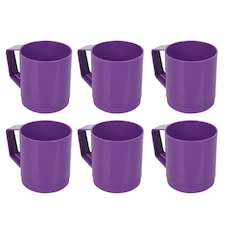 6 Set 260ml Plastic Mug Tumbler Cup & Handle Party BBQ Microwave Dishwasher Safe | Purple | Purple