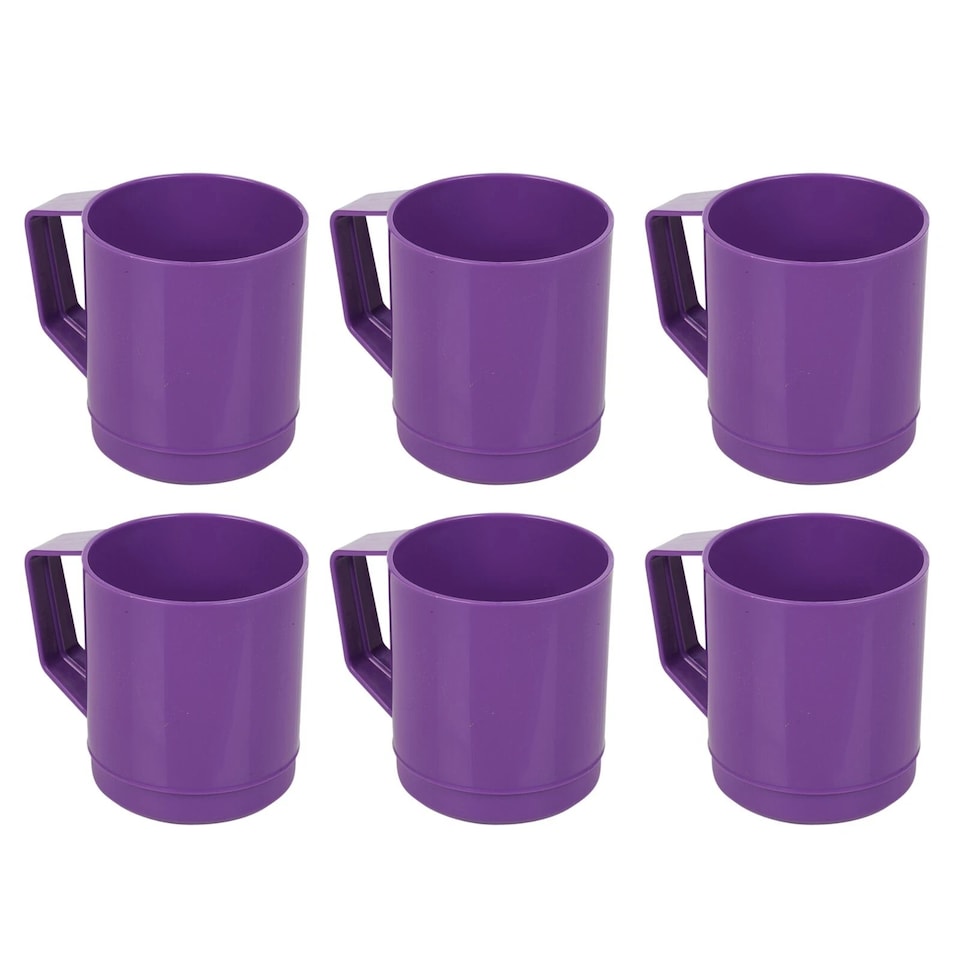 image 1 of 6 Set 260ml Plastic Mug Tumbler Cup & Handle Party BBQ Microwave Dishwasher Safe | Purple | Purple