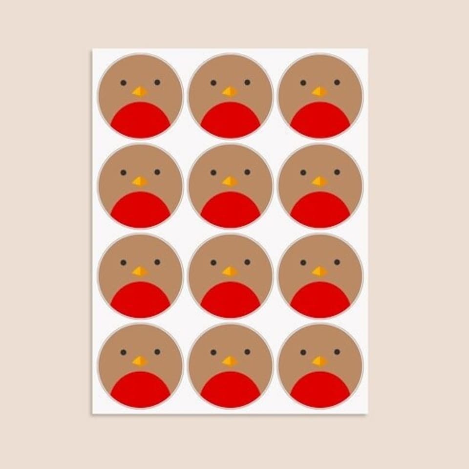image 1 of Christmas Robin Round Stickers 60mm - Sheet of 12