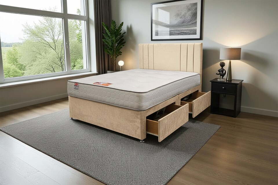 image 1 of Sarah Plush Bed Set With Mattress, 2 Drawers Same Side & 24"Headboard