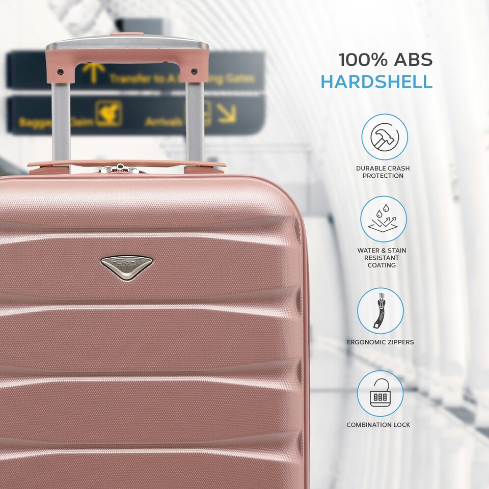 image 1 of 55x35x25cm Air France & KLM Maximum Size Cabin Carry On - Lightweight 4 Wheel ABS Hard Case Cabin Carry On Hand Luggage 35+ Airline Approved Pink | Rose | Cabin Bag