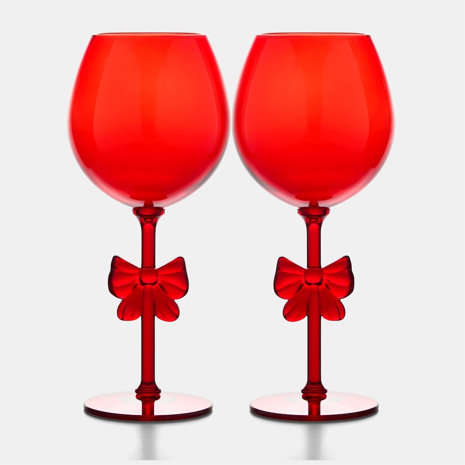 image 1 of OHS Set of 2 Bow Picnic Wine Glasses Plastic Reusable Champagne Flute