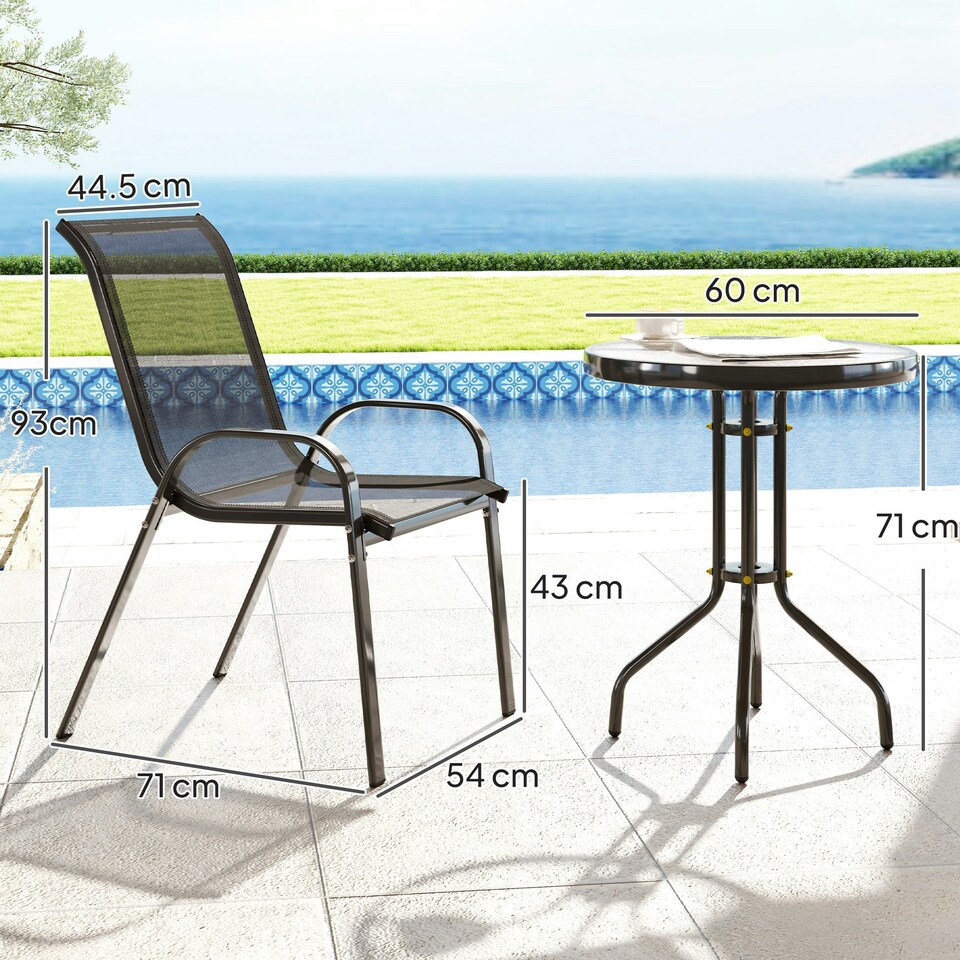 image 1 of Outsunny Garden Bistro Set, Small Garden Set w/ Stackable Chairs
