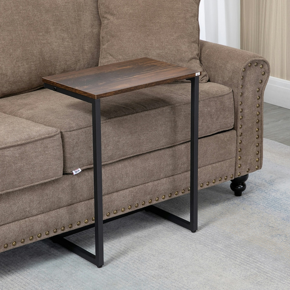 image 1 of HOMCOM C-Shaped Nesting Tables Set of 3 with Steel Frame, Rustic Brown Brown
