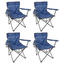 Harbour Housewares Folding Canvas Camping Chairs - Matt Black/Navy - Pack of 4