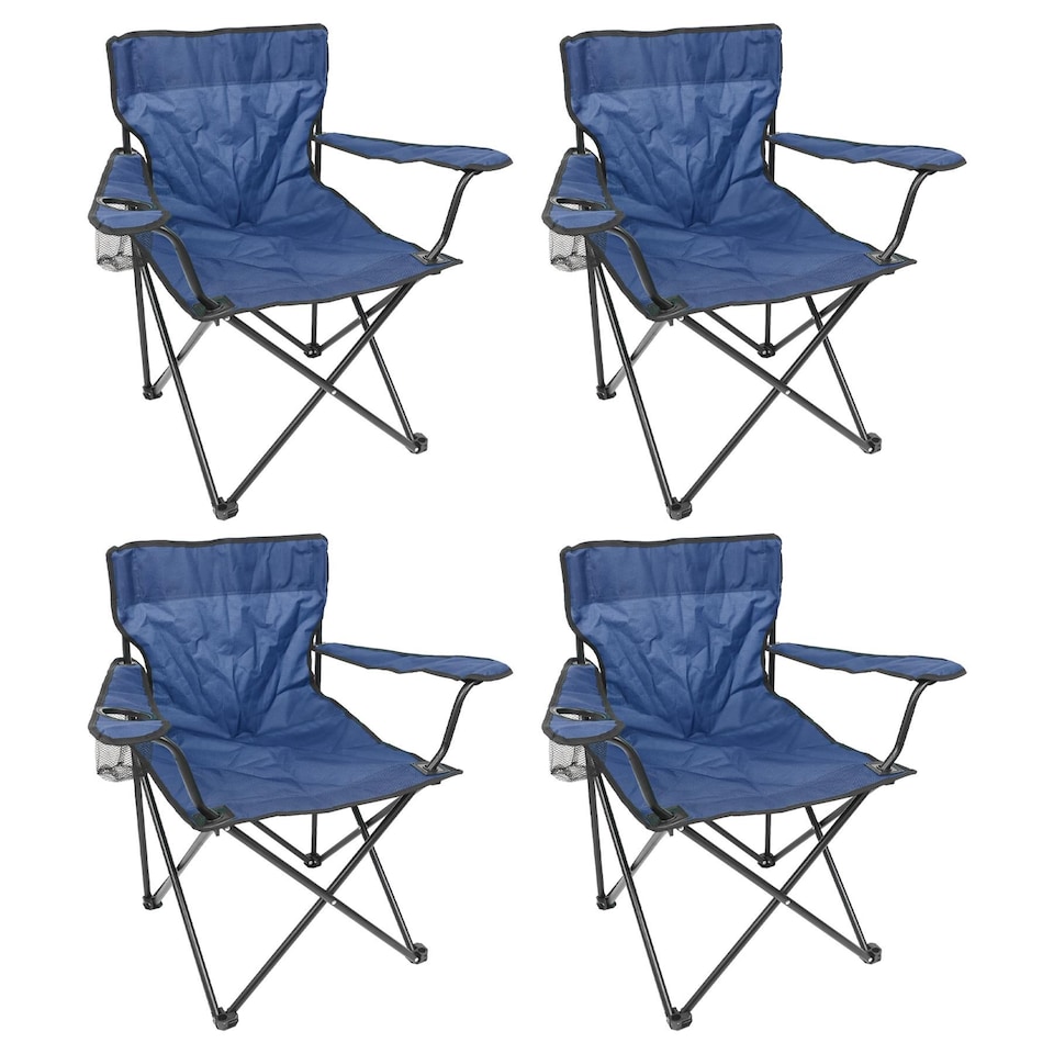 image 1 of Harbour Housewares Folding Canvas Camping Chairs - Matt Black/Navy - Pack of 4