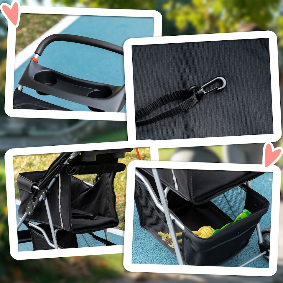 image 1 of PawHut Pet Stroller Carrier Foldable Deluxe Jogger Walk Travel Dog Cat Black
