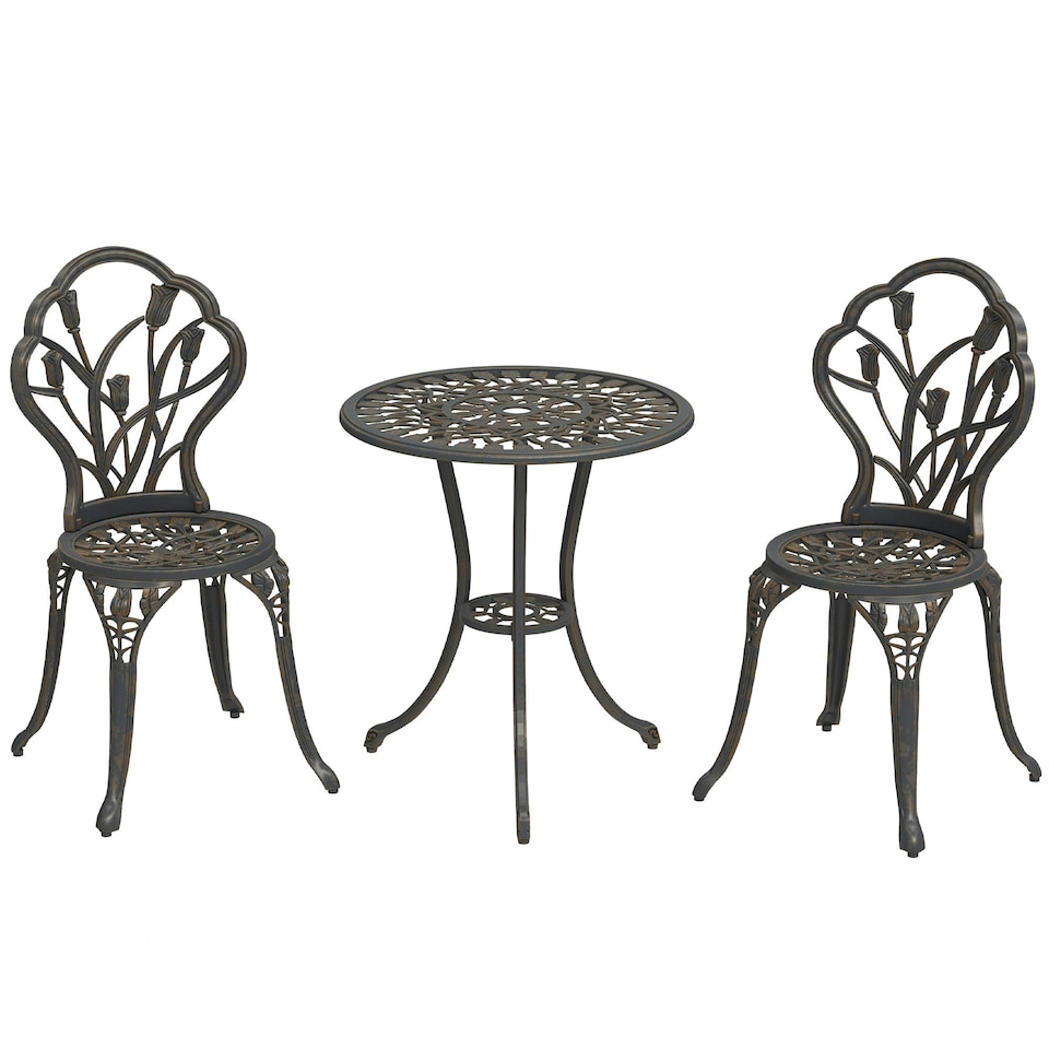 image 1 of Outsunny 3 Piece Bistro Set, Aluminium Garden Furniture with Umbrella Hole