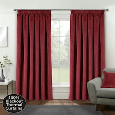 Oxford Red Velvet Curtains 46 x 54 inch (117 x 137 cm) 100% Blackout Pencil Pleat Thermal Noise Reducing Curtains for Bedroom and Living Room