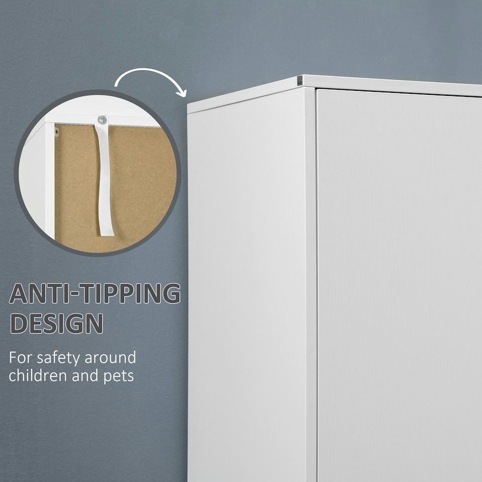 image 1 of HOMCOM 2 Door Wardrobe White Wardrobe with Drawers and Hanging Rod for Bedroom