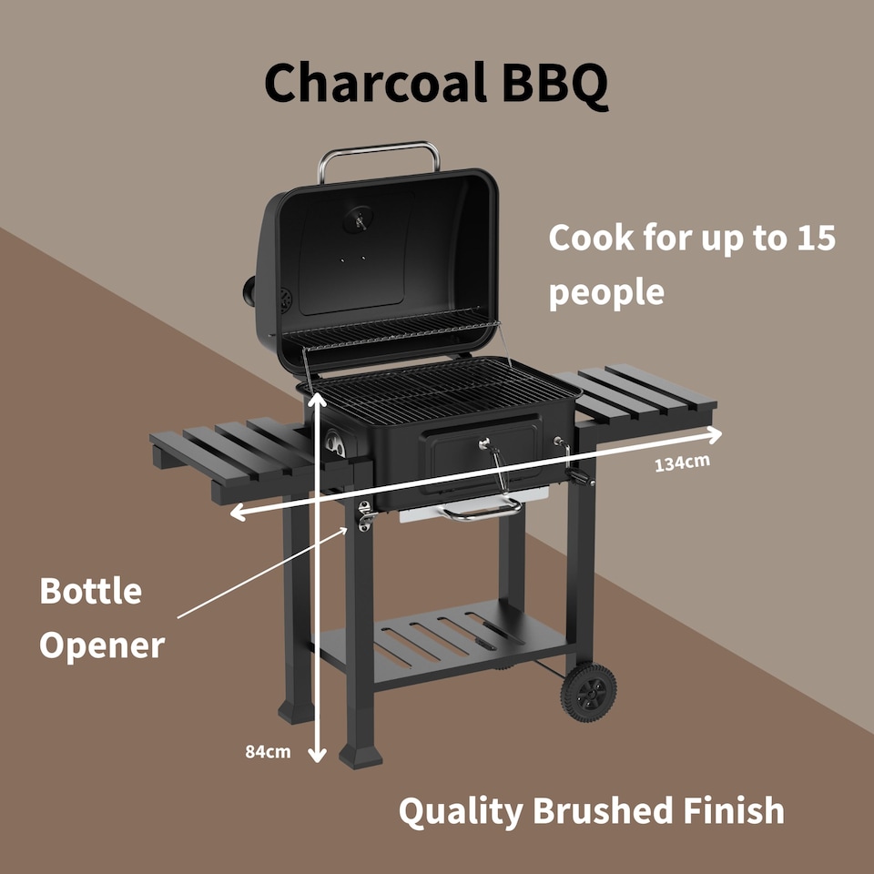 image 1 of Woodland Grill Charcoal BBQ Grill with Foldable Side Shelves, Black - OC01CBQ1032 | Black | 1