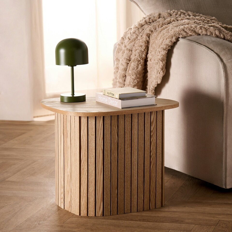 image 1 of OHS Ribbed Round Oval Home Living Room Modern Decor Coffee Side End Table Grey | Grey Marble