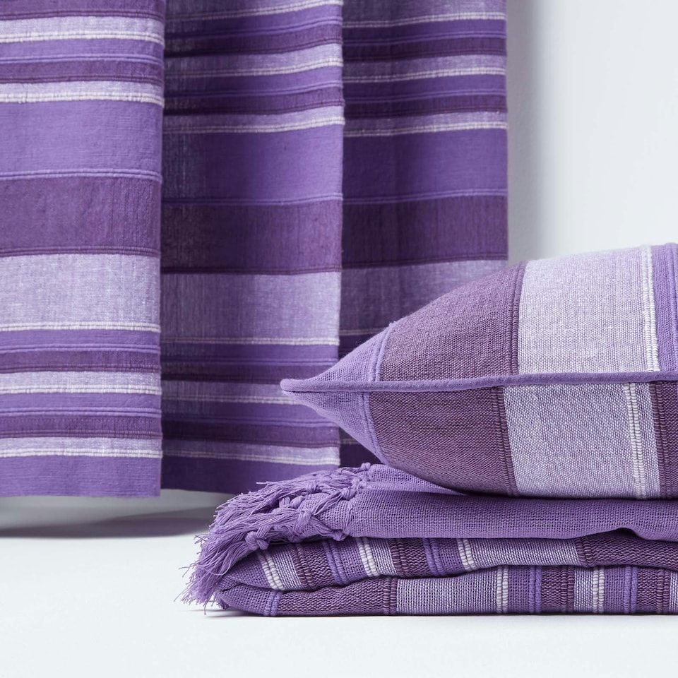 image 1 of Homescapes Cotton Morocco Striped Mauve Throw - 255 x 360 cm | Purple