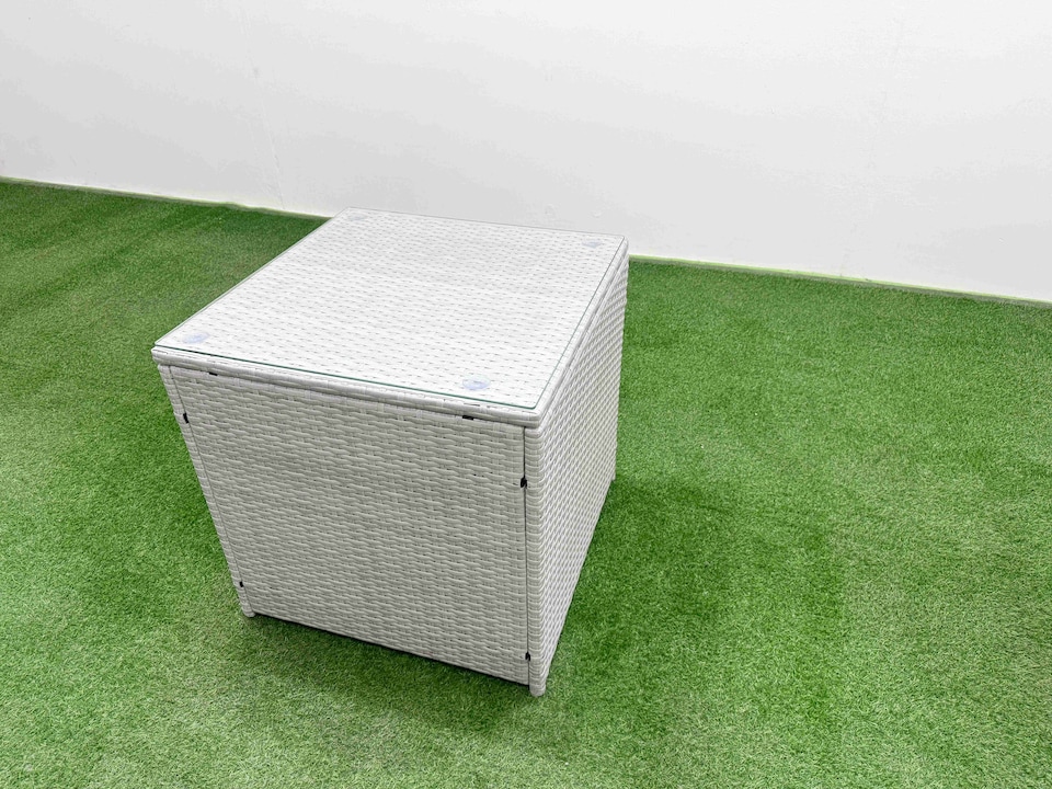 image 1 of Fimous PE Wicker Rattan Furniture Sofa Sets with Oblong Coffee Table Love Sofa 4 Stools 2 Side Table Light Grey Mixed