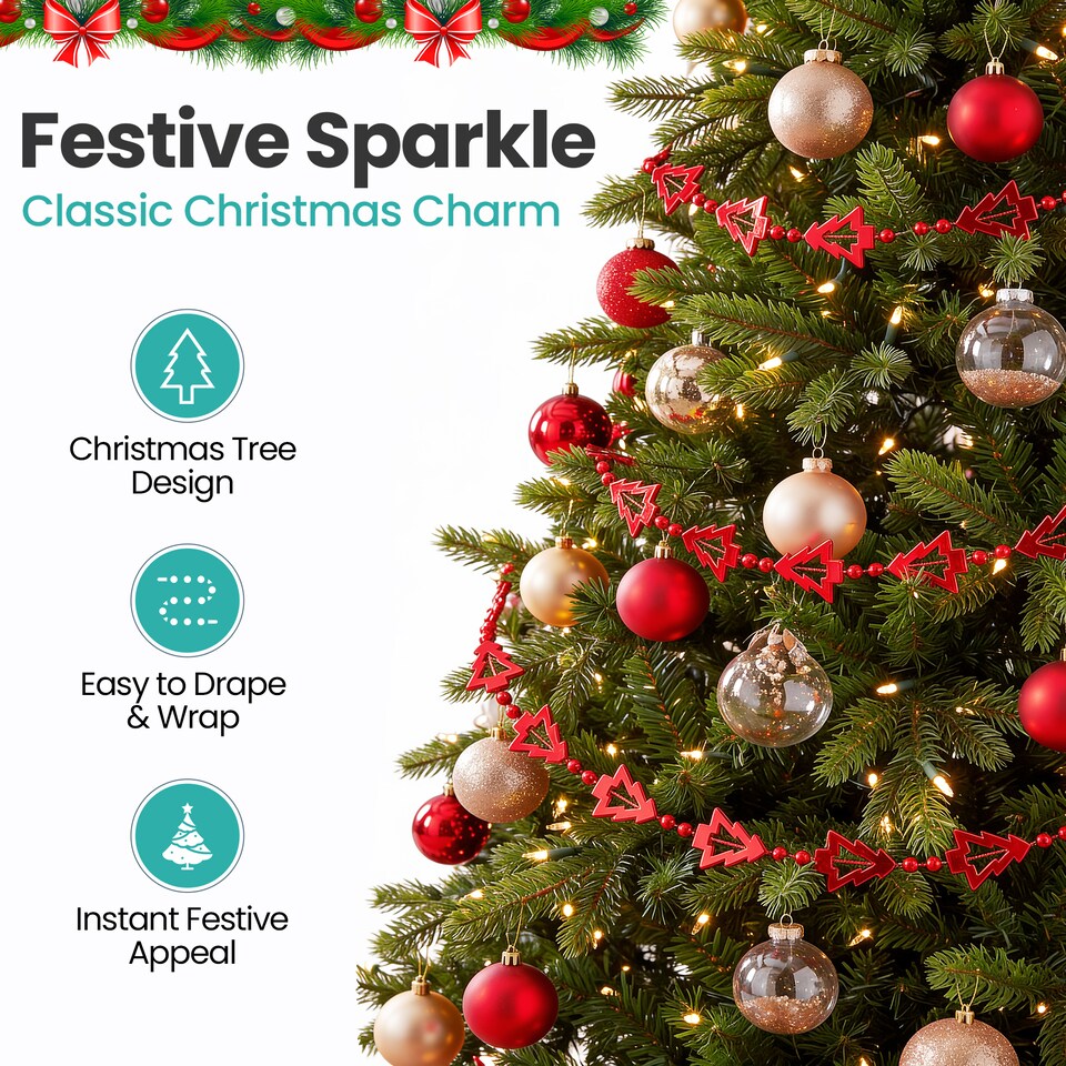 image 1 of 5M Christmas Tree Bead Garland, Metallic Hanging Chain Feastive Garland