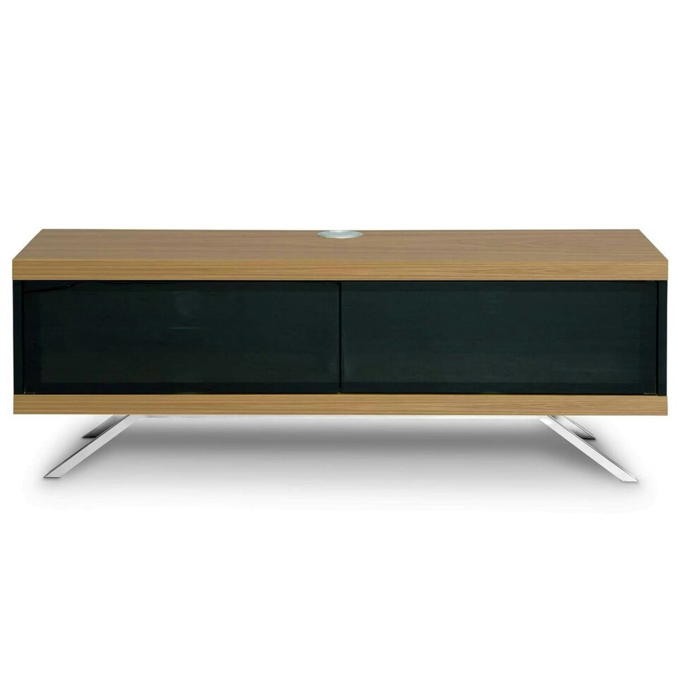 image 1 of MDA Designs TUCANA 1200 HYBRID Black Oak TV Cabinet BeamThru Remote-Friendly Doors for up to 60" Flat Screen TVs Media Centre Brown
