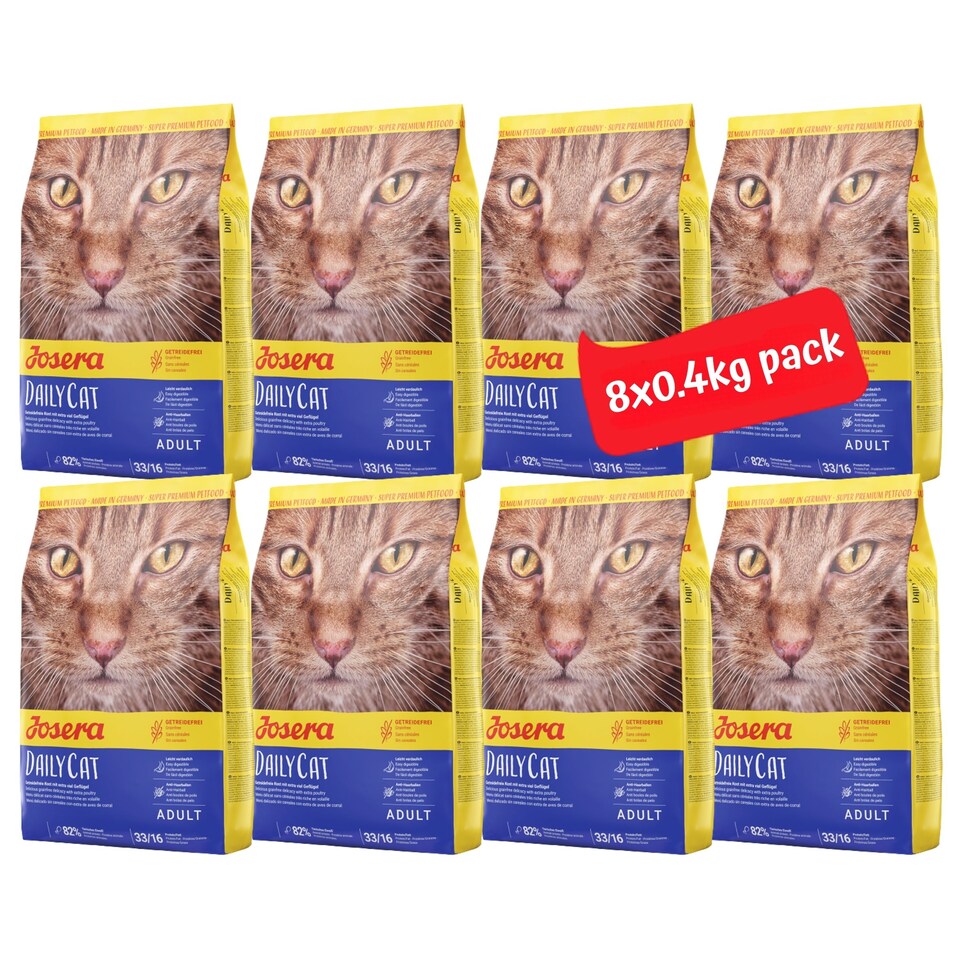 image 1 of Josera DailyCat complete cat food | Grain-free | Ideal for brachycephalic breeds | Chicken & Liver | Anti-hairball | Skin & Coat | Herbs & Fruit | 8x0.4kg