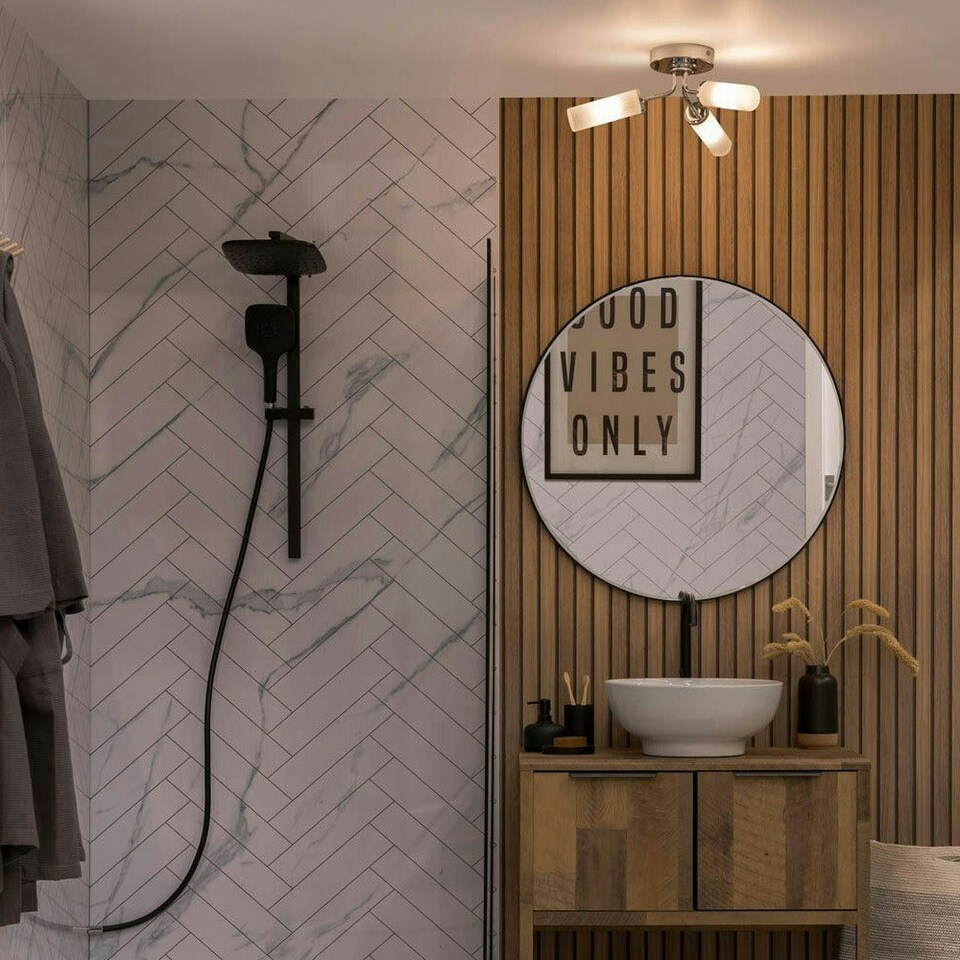 image 1 of ValueLights Canya Chrome IP44 Bathroom 3 Way Reeded Glass Flush Ceiling Light with LED Bulbs | Silver