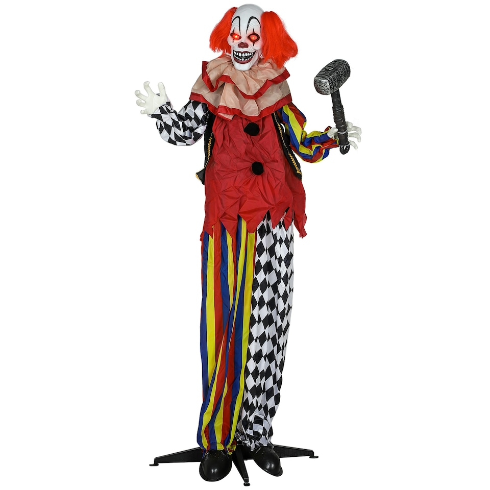 image 1 of Outsunny Sound Activated Halloween Animatronics Clown with Red Light Up Eyes