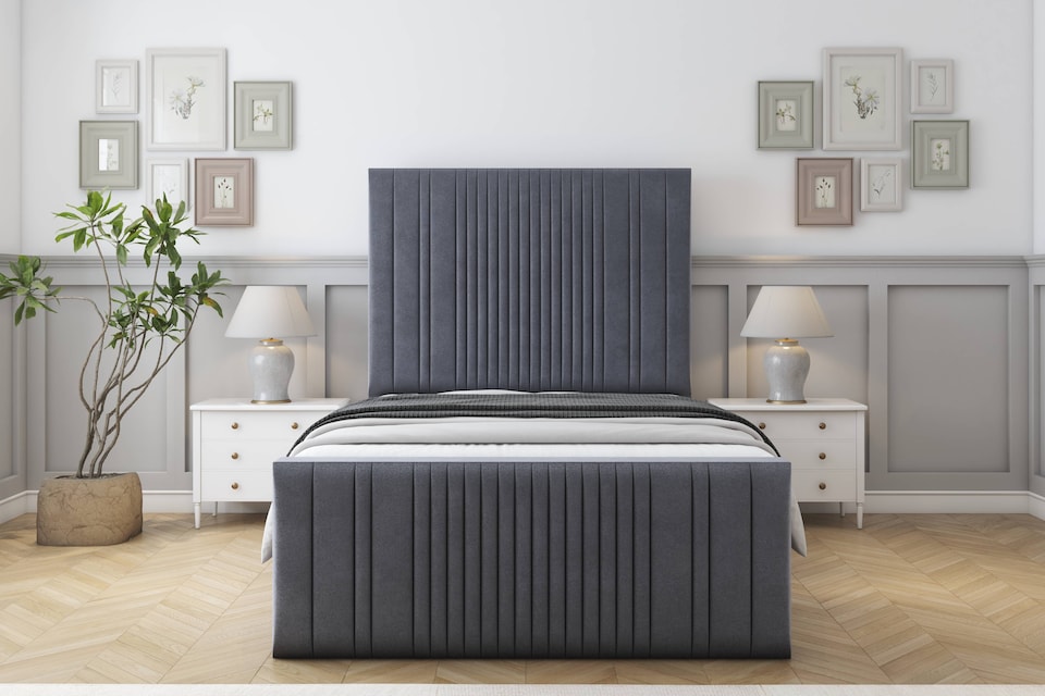 image 1 of Sloomy Kingsley Steel Plush Bed Frame With Mattress With 50" Upholstered Headboard 4'6 Double