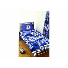 Chelsea FC Official Football Patch Single Duvet And Pillow Case Set - Blue/White - One Size