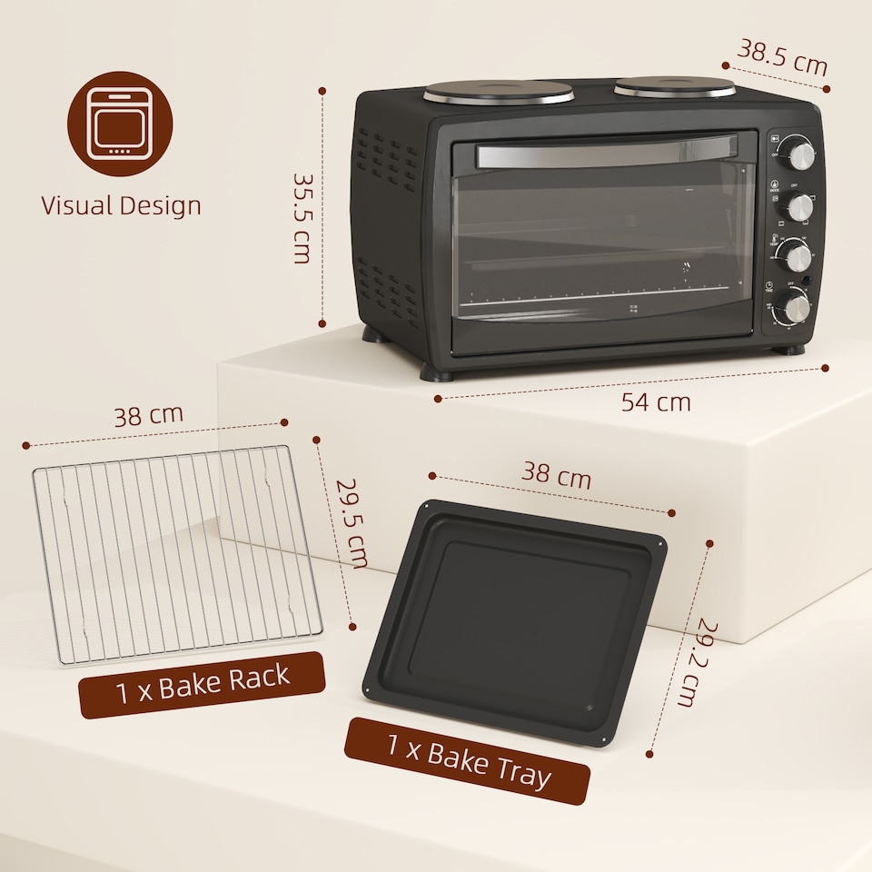 image 1 of HOMCOM 36L Countertop Toaster Oven with 2 Hot Plates, Grill, Roast, Bake