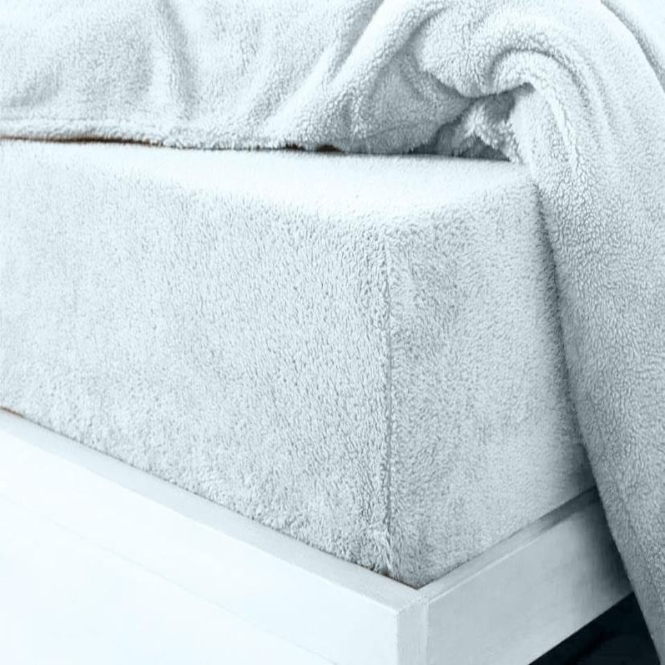 image 1 of Teddy Fleece Fitted Sheet Sherpa Bed Sheets - Pale Blue - Single