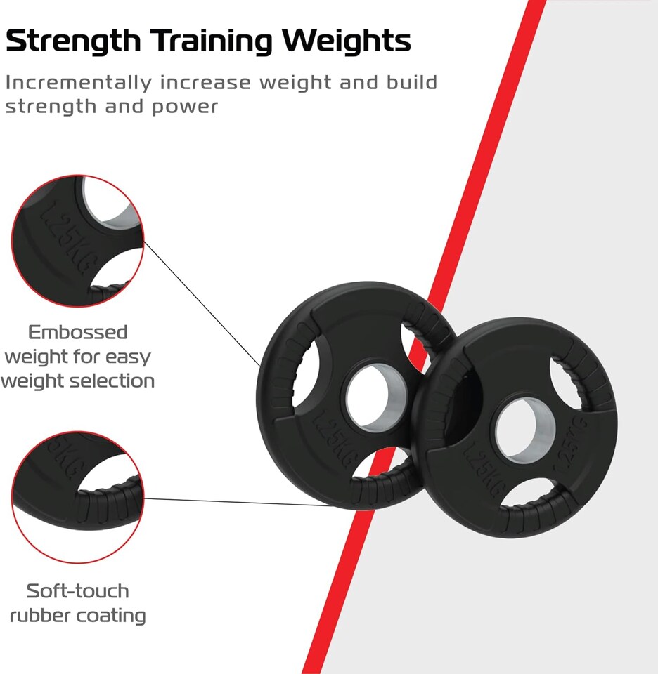 image 1 of Olympic Tri-Grip Rubber Weight Plates Black Pairs Sets 1.25 kg PAIR