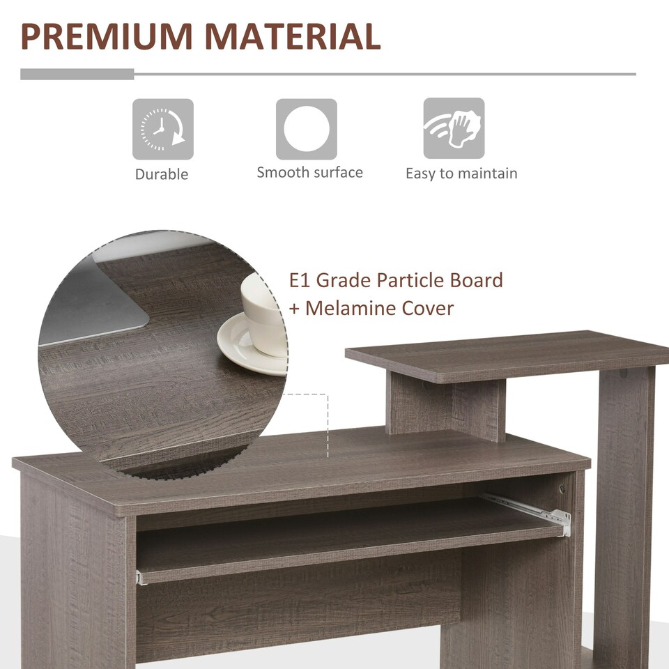 image 1 of HOMCOM Computer Desk with Sliding Keyboard Tray Storage Drawer Shelf Grey