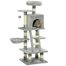 PawHut 132cm Cat Activity Centre for Large Cats with Scratching Posts Grey
