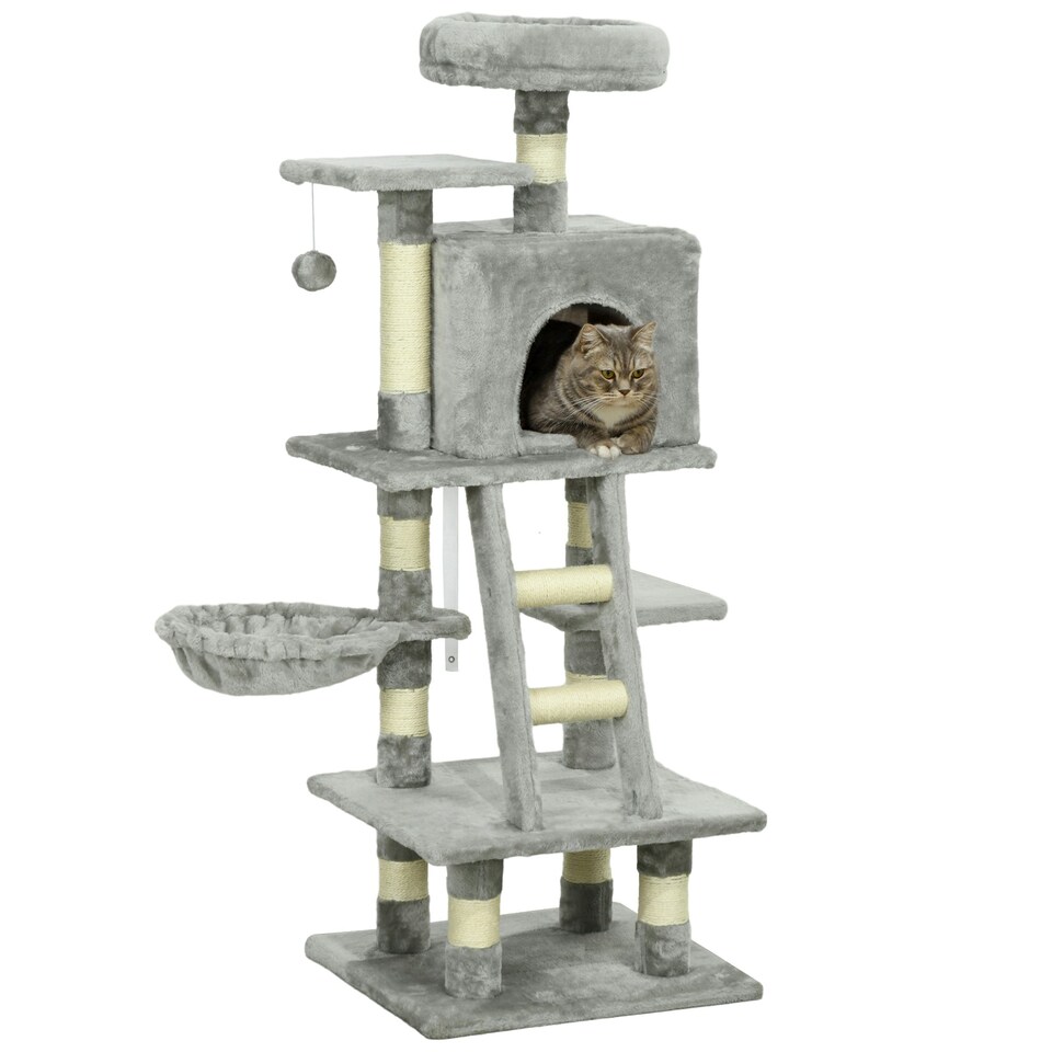 image 1 of PawHut 132cm Cat Activity Centre for Large Cats with Scratching Posts Grey