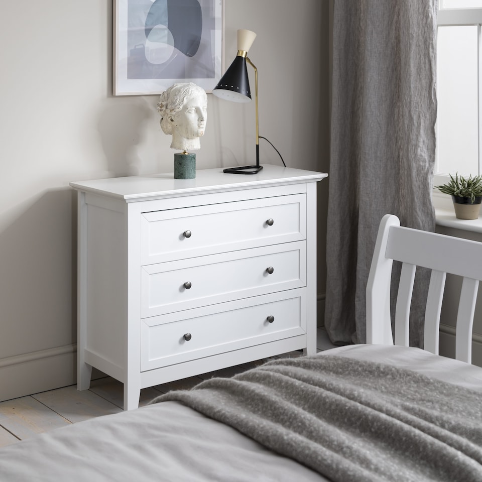 image 1 of Karlstad Chest of Drawers 3 Drawer Wide in Classic White