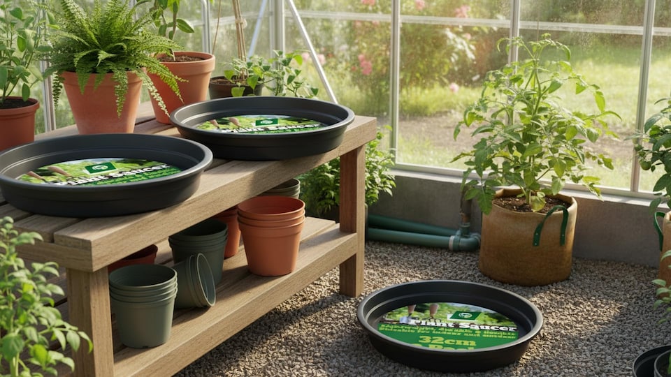 image 1 of Pack of 3 45cm Extra Large Plant Pot Saucers Black Heavy Duty Greenhouse Large Container Drip Trays Deep Dish