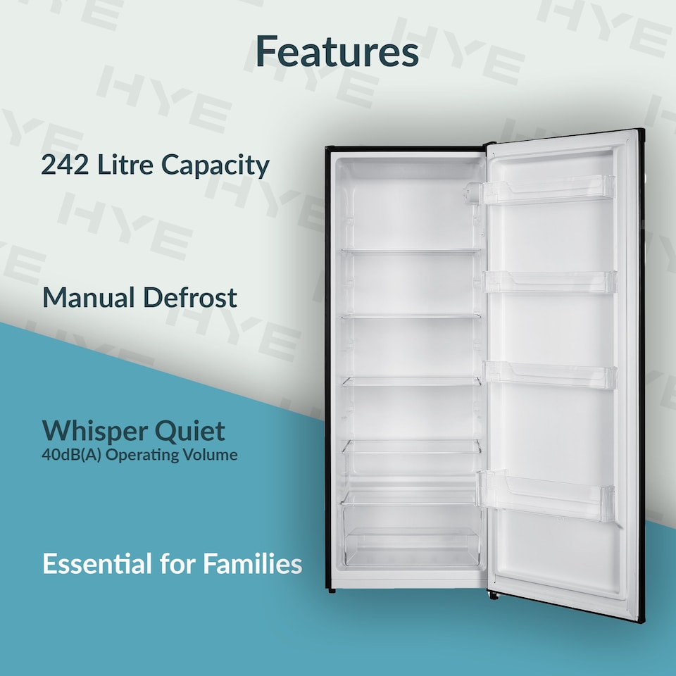image 1 of HYE Freestanding Larder Fridge, 242 Litre, 55cm, Black - RF01SDF242B01