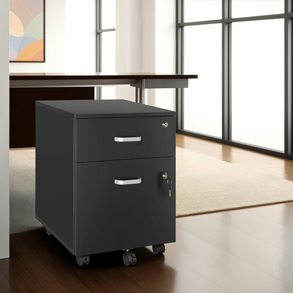 image 1 of Filing Cabinet - 2 rolling, lockable drawers, fits A4 documents Black