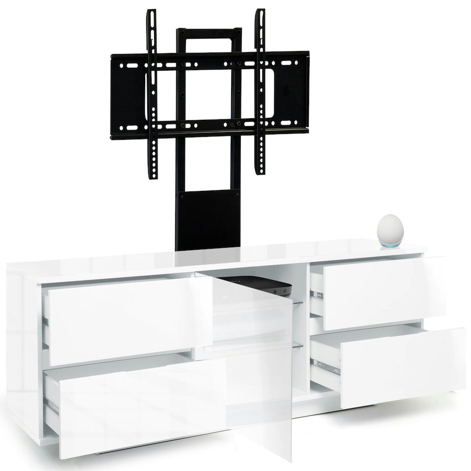 image 1 of Centurion Supports AVITUS ULTRA Gloss White Remote Friendly White Door with 4-White Drawers up to 65" Flat Screen TV Cabinet with Mounting Arm White