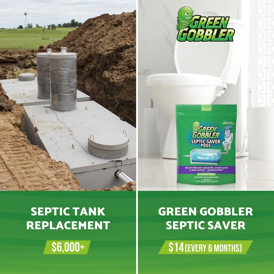 image 1 of Green Gobbler Septic Saver Sewage & Septic Tank Cleaner Bacteria Enzyme Packs 6 Pods (222g)
