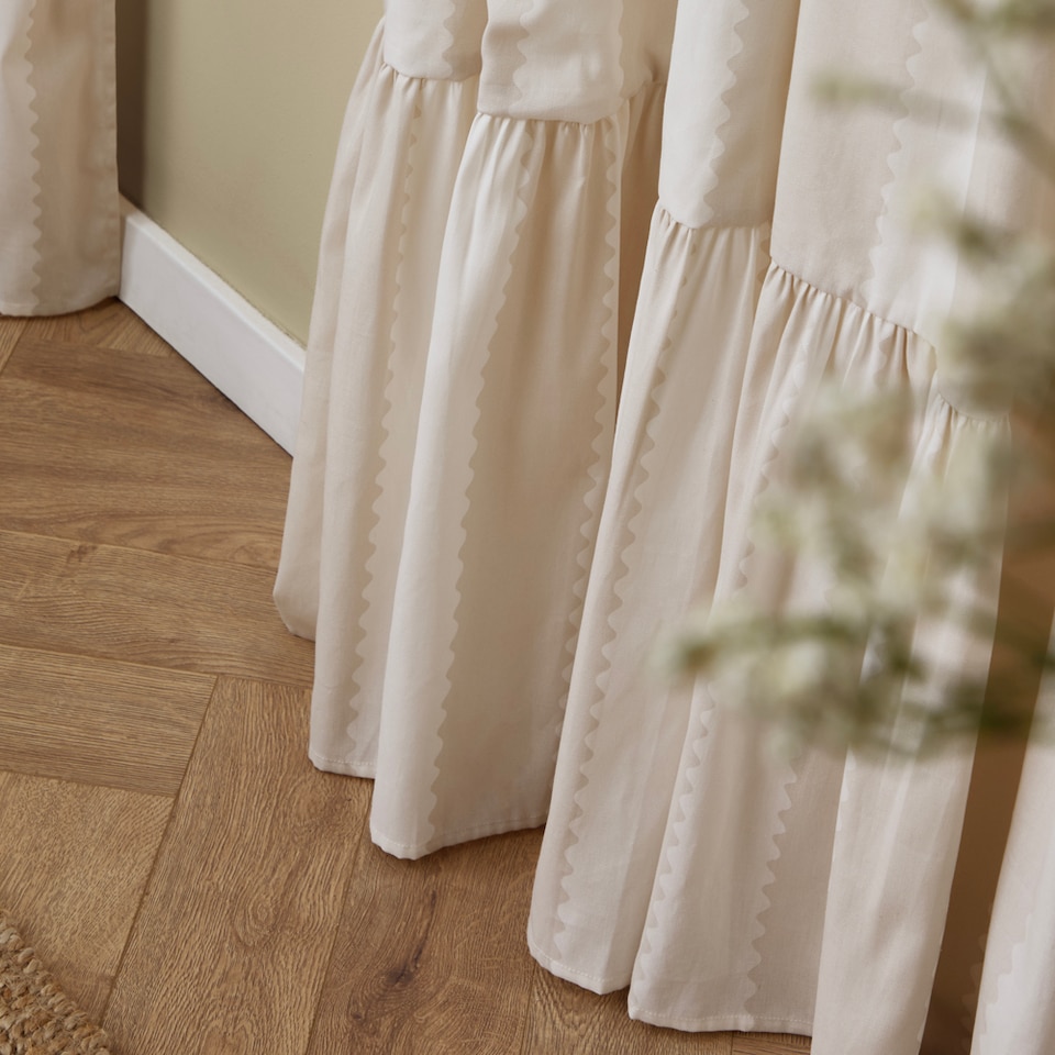 image 1 of Furn Birdie Stripe Fully Lined Ruffle Pencil Pleat Curtain Pair, Natural, (W) 168cm x (D) 183cm