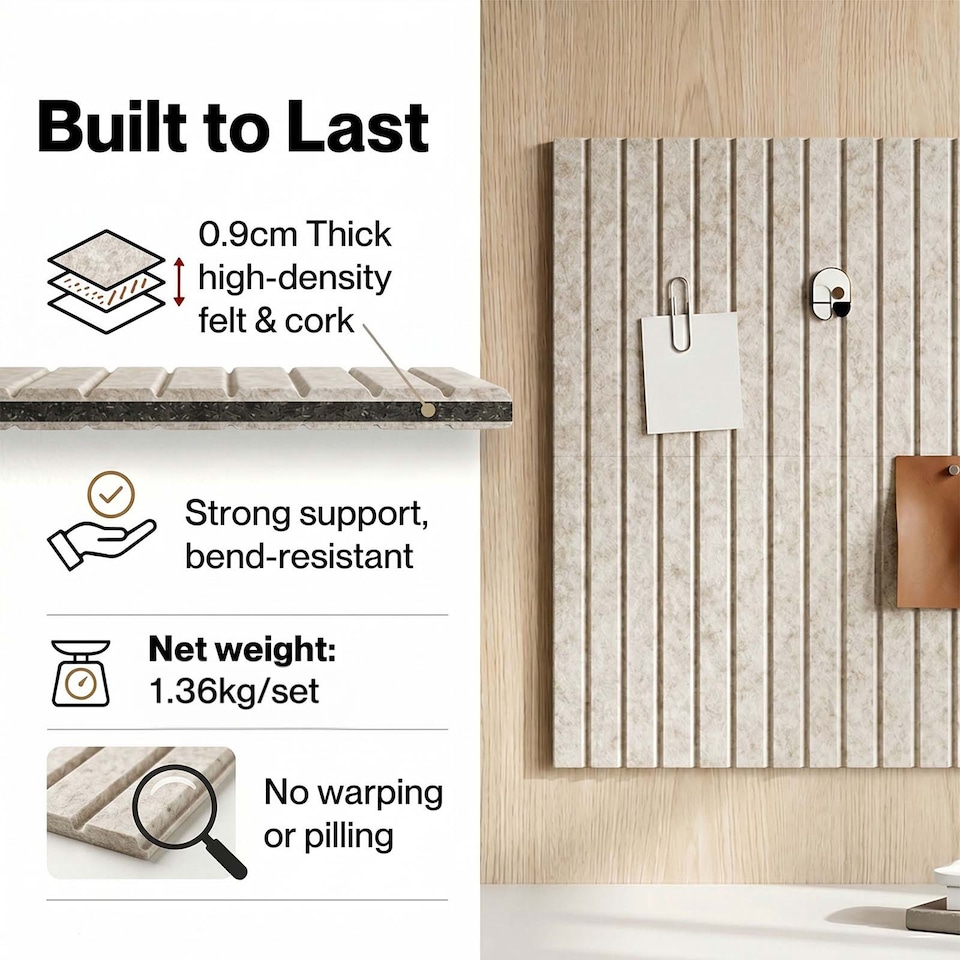 image 1 of Levede Felt Notice Board 12PCS Wall Tiles Pin Board Self Adhesive Beige 30x30cm