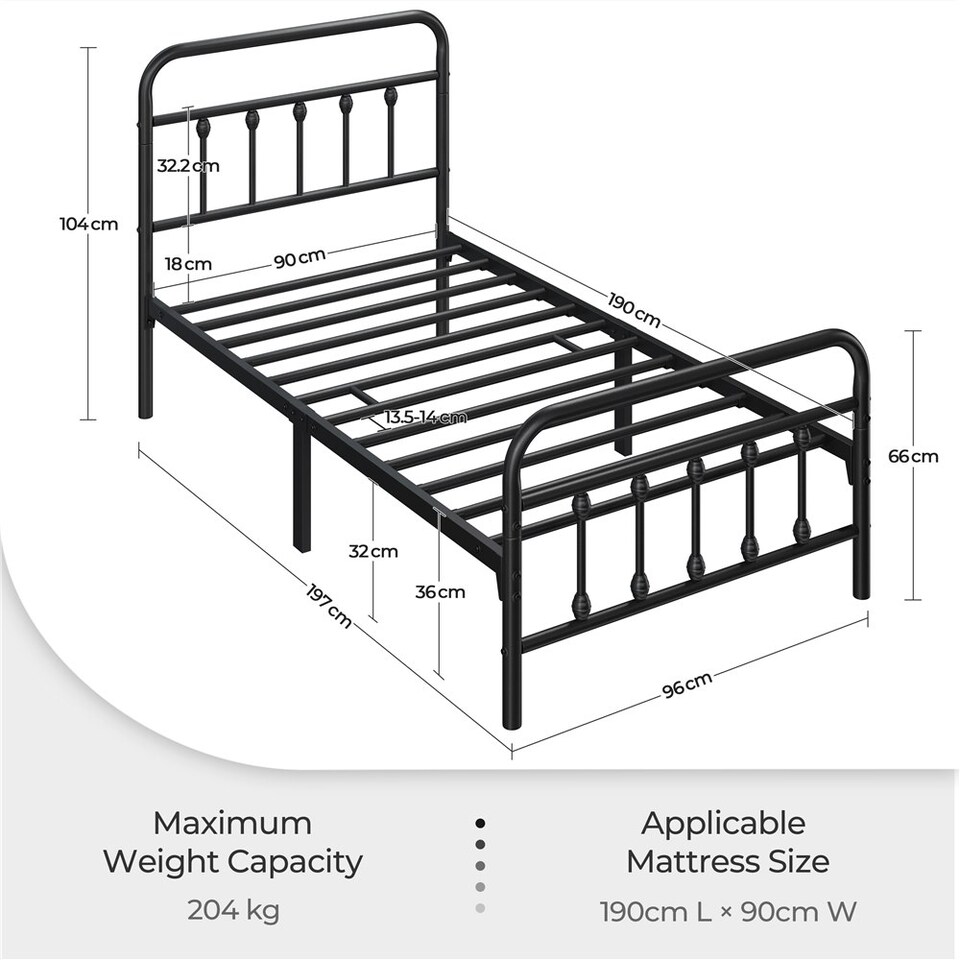 image 1 of Yaheetech 3ft Single Vintage Iron Platform Bed with High Headboard Black