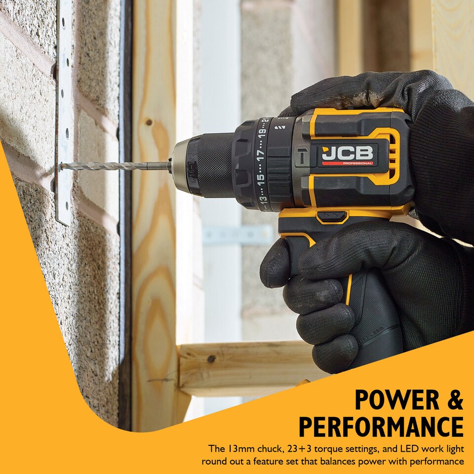 image 1 of JCB Pro Cordless Combi Drill Electric Screwdriver 75Nm, Brushless, 2-Speed, 23+3 Positions & 13mm Keyless Chuck