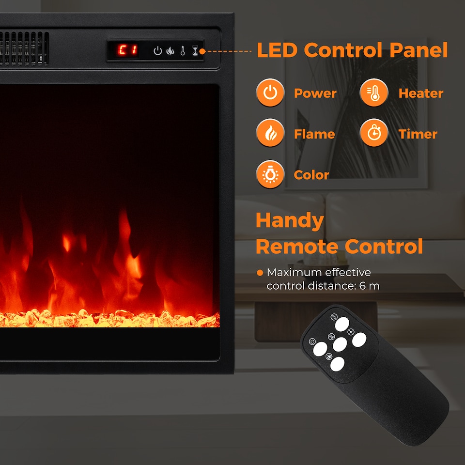 image 1 of COSTWAY Electric Fireplace Insert 750W/1500W Fireplace Black