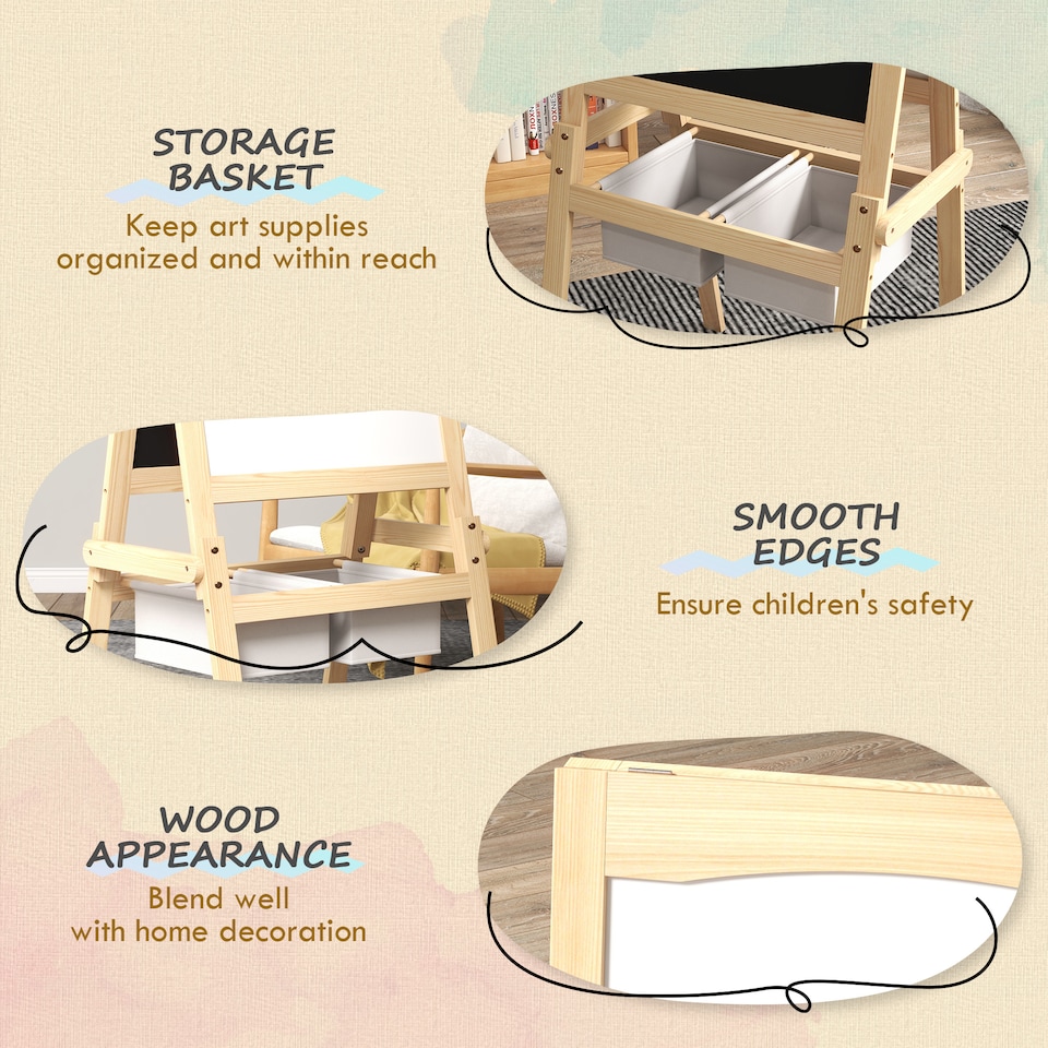 image 1 of AIYAPLAY 3 in 1 Kids Easel with Paper Roll, Storage Baskets | Yellow | Natural wood finish