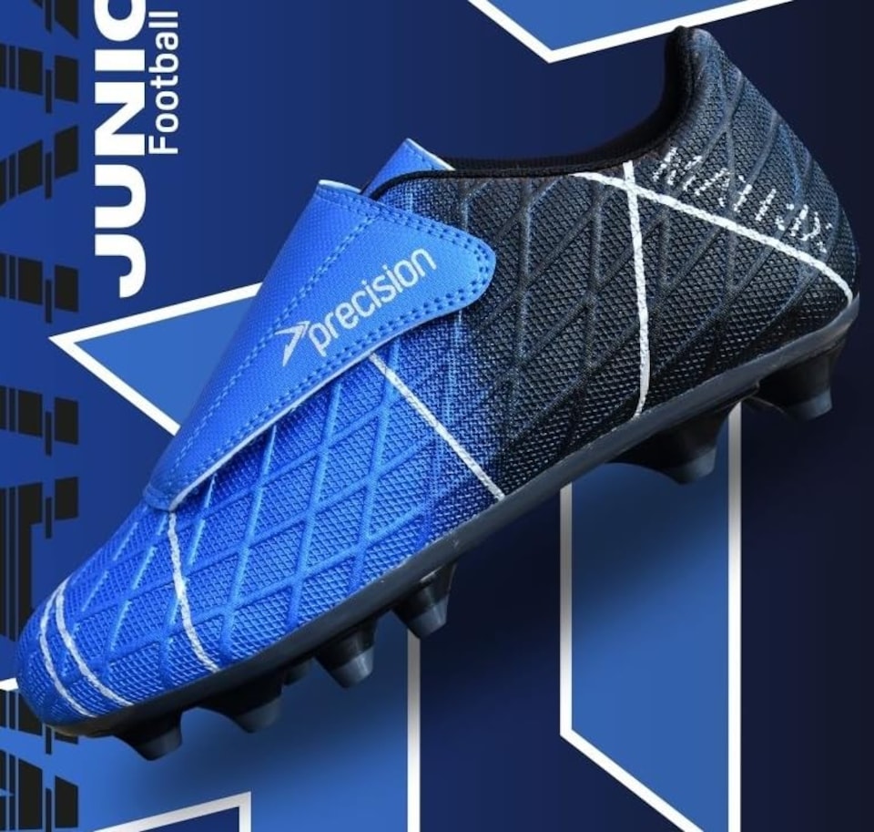 image 1 of Precision Matrix Firm Ground Football Boots, Kids Laceless Secure Fit, Comfortable, Durable, Ideal For Junior Footballers, Blue, Size 9 UK Child
