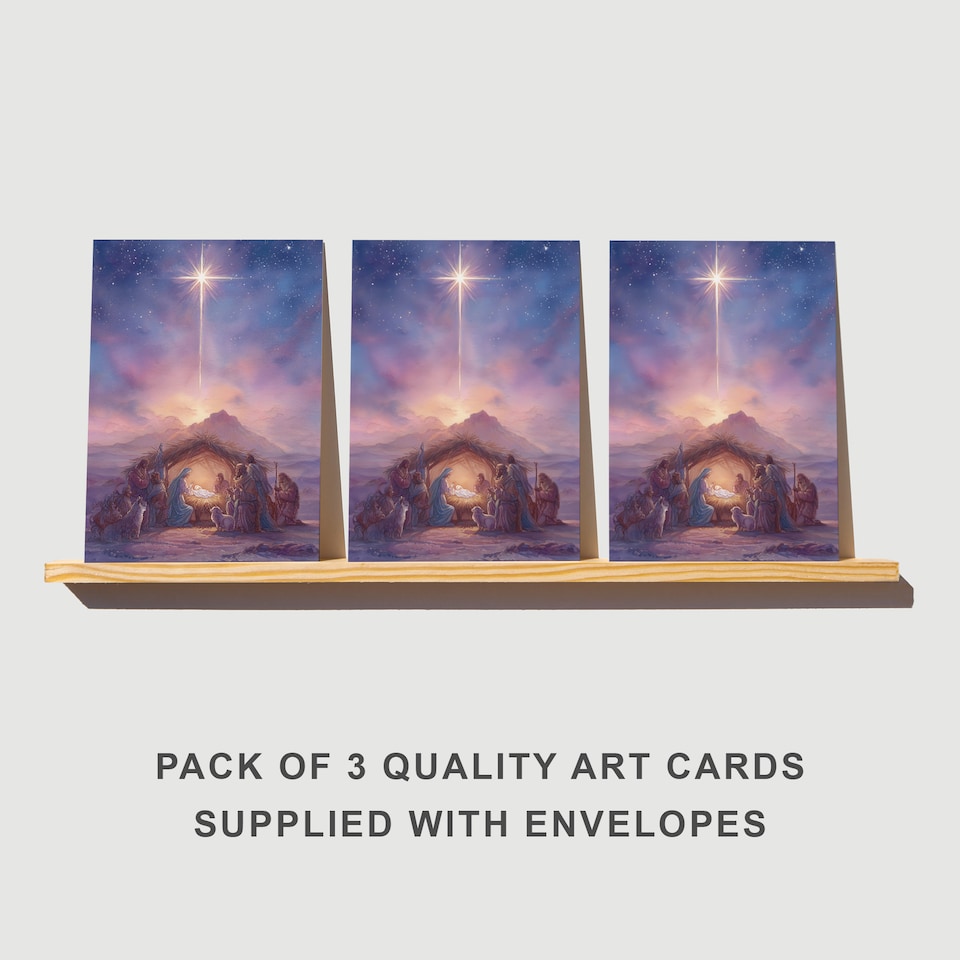 image 1 of Watercolour Nativity Star Christmas Card Set of 3 Greeting Cards Blank Inside